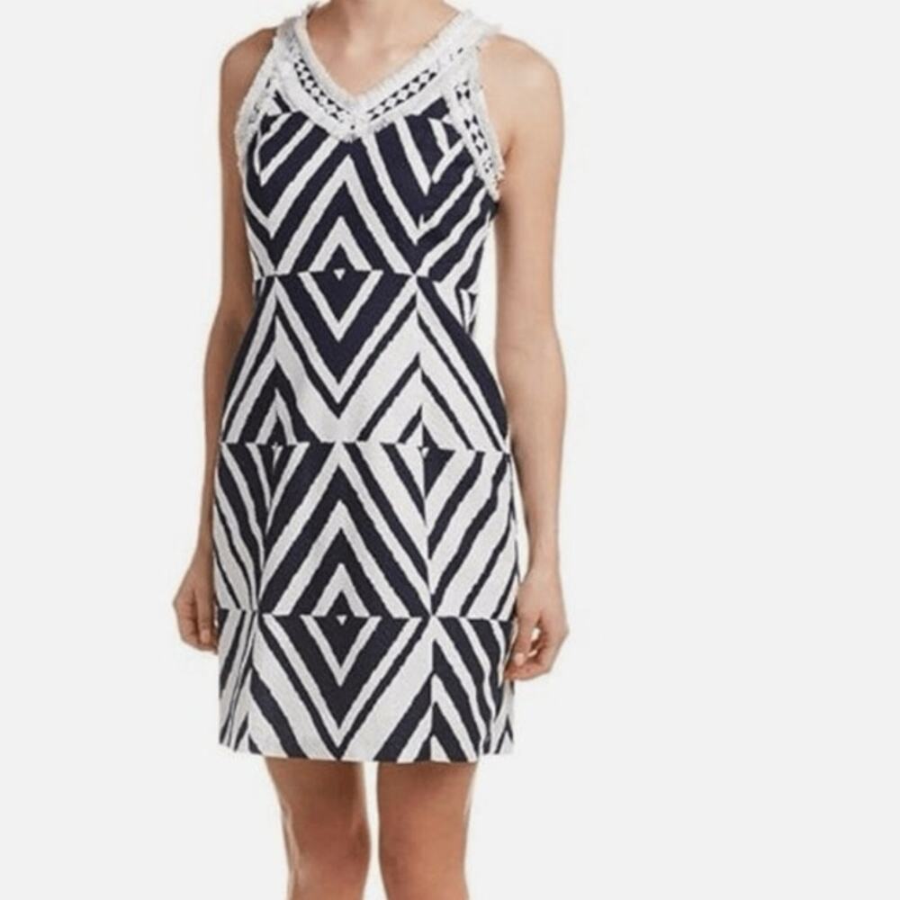 Taylor Dresses Women's Diamond Print Cotton Jacquard Keyhole Back Halte Size 2
